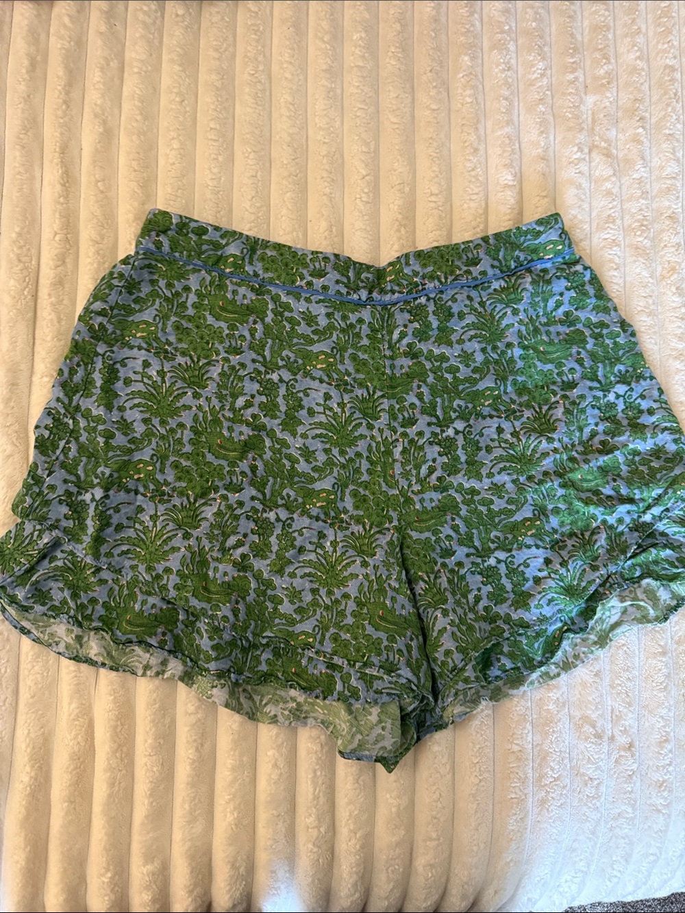 Anthropologie Green Printed High-Waist Shorts